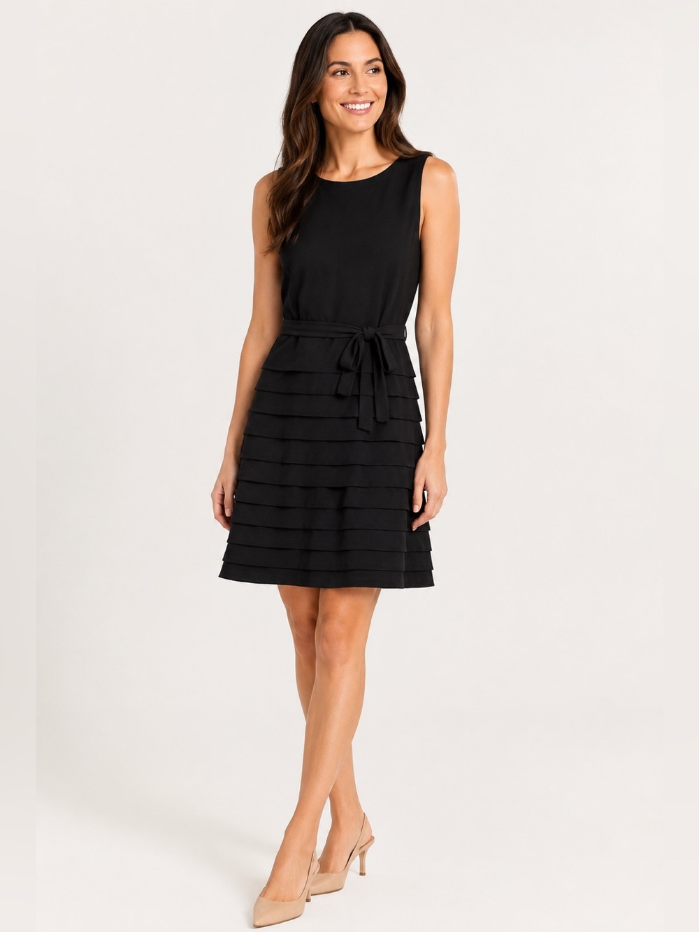 Taylor NWT Black Tiered Ruffle Cocktail Dress Sleeveless Size 4